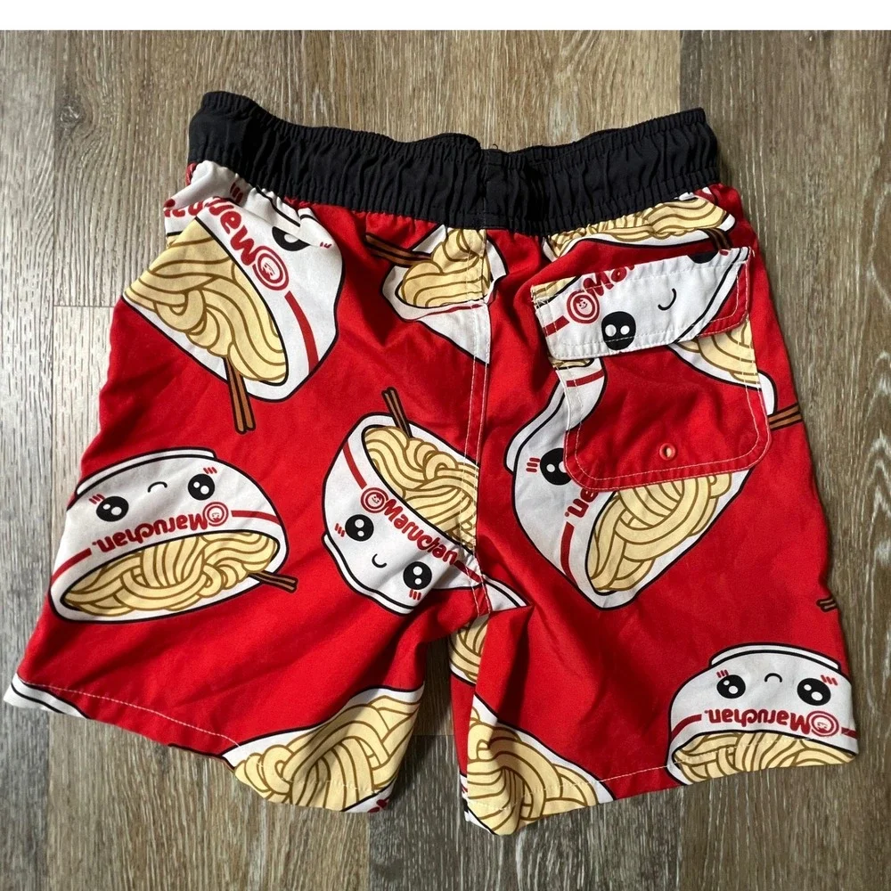 Maruchan Swim Trunks Kids Size 8 (M) Red Ramen Noodle Kawaii Board Shorts
